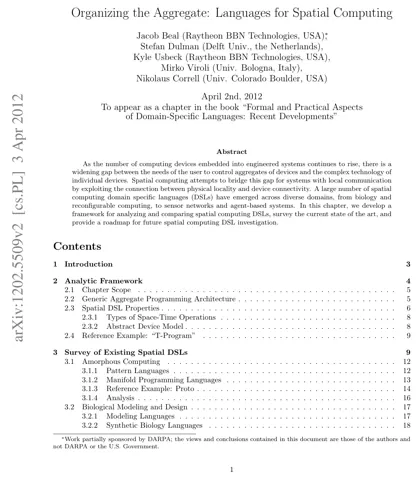 First page of the paper “Organizing the Aggregate: Languages for Spatial Computing”